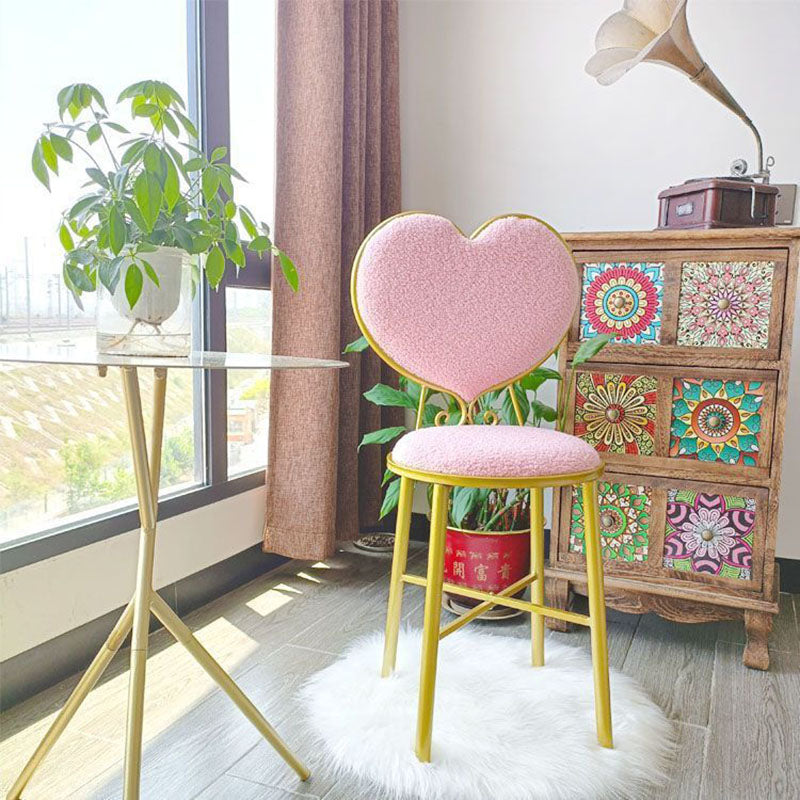 Modern Minimalist Heart-Shaped Velvet Metal Sponge Vanity Stool Backrest For Bedroom