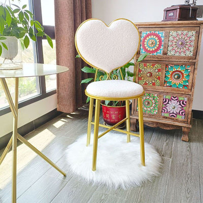 Modern Minimalist Heart-Shaped Velvet Metal Sponge Vanity Stool Backrest For Bedroom