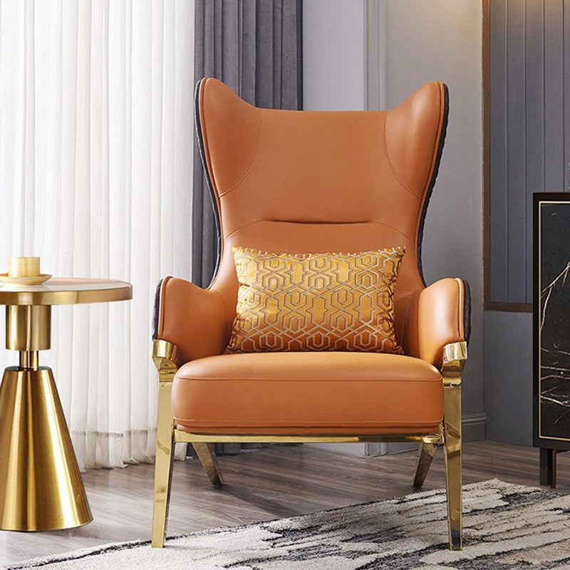 Modern Luxury Curved Synthetic Leather Bent Wood Panel Sponge Metal Accent Chair Backrest Armrest For Living Room