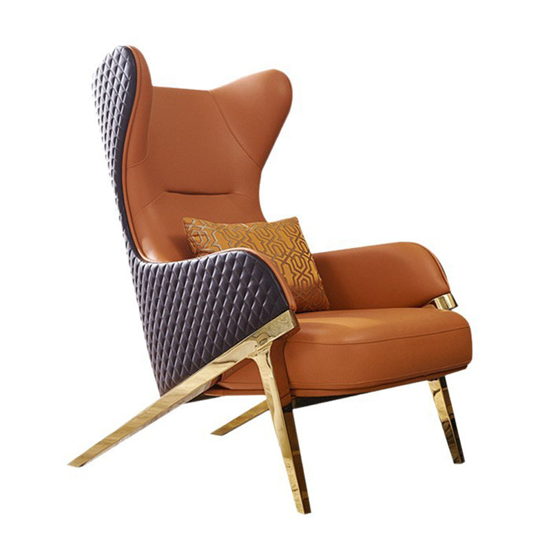 Modern Luxury Curved Synthetic Leather Bent Wood Panel Sponge Metal Accent Chair Backrest Armrest For Living Room