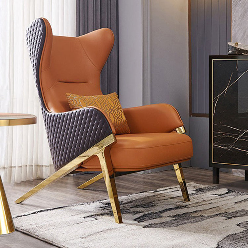 Modern Luxury Curved Synthetic Leather Bent Wood Panel Sponge Metal Accent Chair Backrest Armrest For Living Room