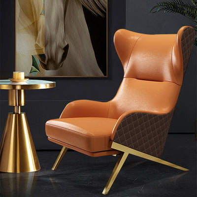 Modern Luxury Curved Synthetic Leather Bent Wood Panel Sponge Metal Accent Chair Backrest Armrest For Living Room