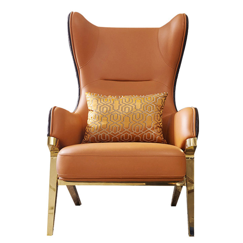 Modern Luxury Curved Synthetic Leather Bent Wood Panel Sponge Metal Accent Chair Backrest Armrest For Living Room