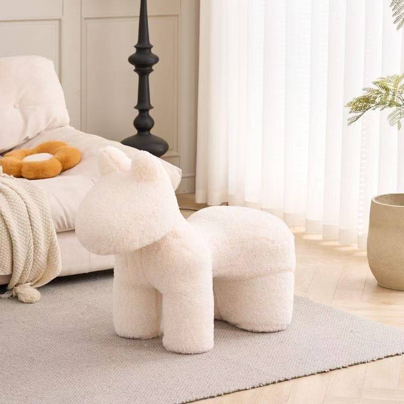 Modern Minimalist Pony-Shaped Sherpa Fabric Sponge Kid Accent Chair Durable For Living Room