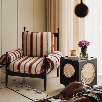 Modern Minimalist Curved Solid Wood Velvet Cotton Accent Chair Backrest Armrest Durable For Living Room