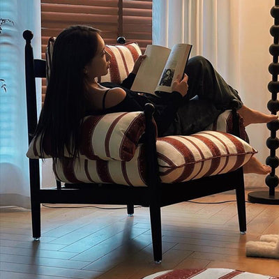 Modern Minimalist Curved Solid Wood Velvet Cotton Accent Chair Backrest Armrest Durable For Living Room