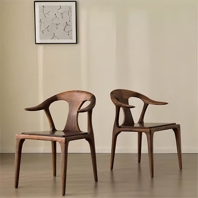 Modern Minimalist Curved Solid Wood Dining Chair Sturdy Backrest Armrest For Dining Room