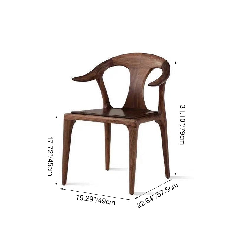 Modern Minimalist Curved Solid Wood Dining Chair Sturdy Backrest Armrest For Dining Room