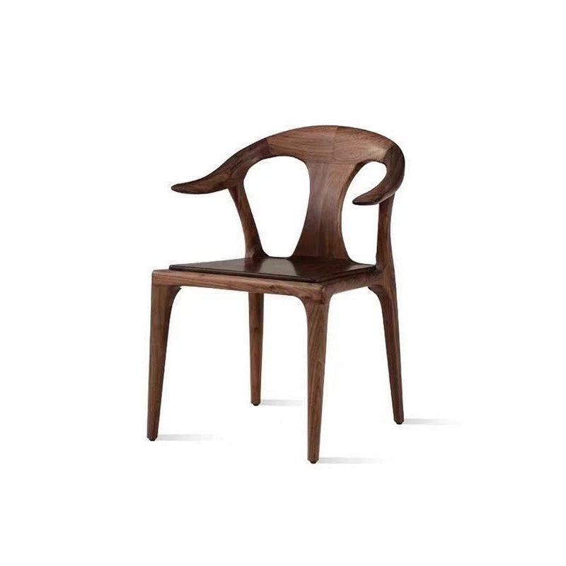 Modern Minimalist Curved Solid Wood Dining Chair Sturdy Backrest Armrest For Dining Room