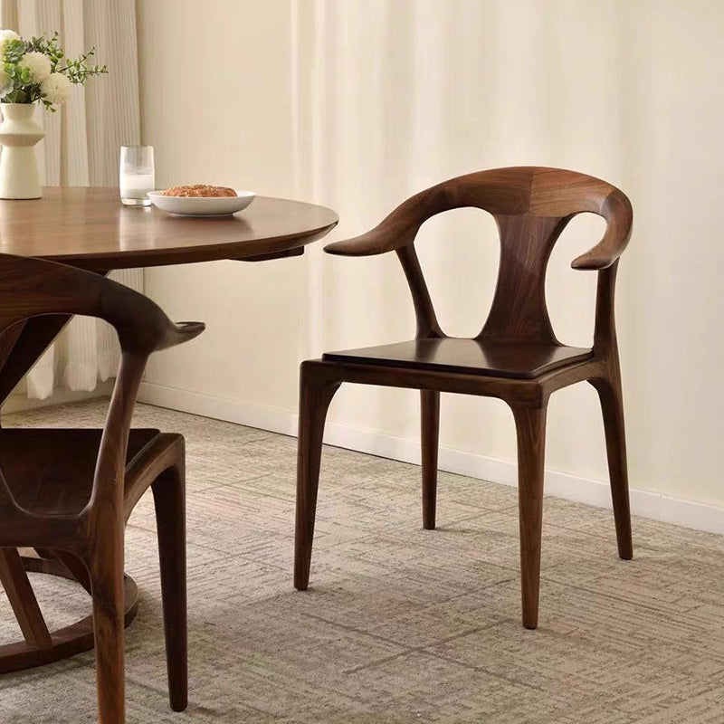 Modern Minimalist Curved Solid Wood Dining Chair Sturdy Backrest Armrest For Dining Room