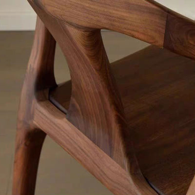 Modern Minimalist Curved Solid Wood Dining Chair Sturdy Backrest Armrest For Dining Room