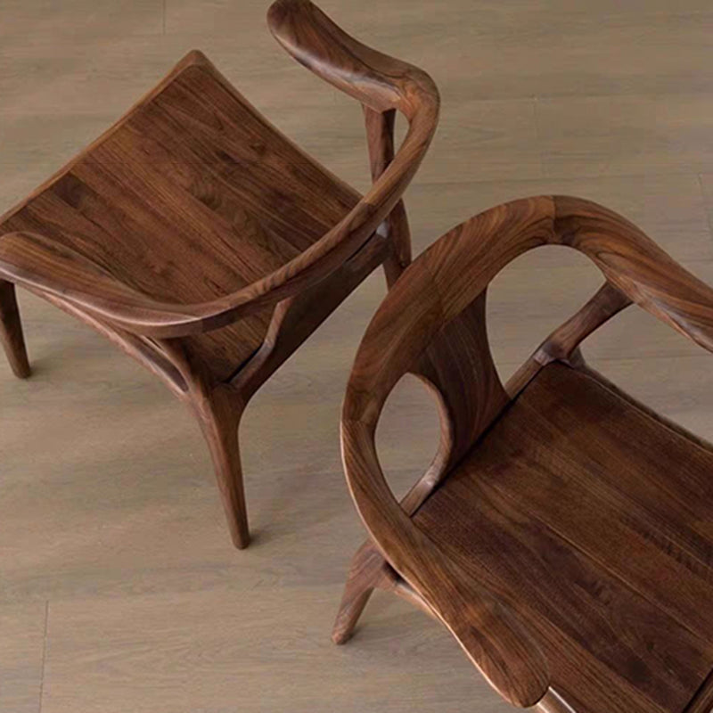 Modern Minimalist Curved Solid Wood Dining Chair Sturdy Backrest Armrest For Dining Room