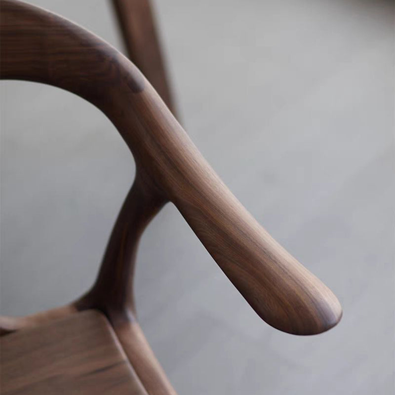 Modern Minimalist Curved Solid Wood Dining Chair Sturdy Backrest Armrest For Dining Room