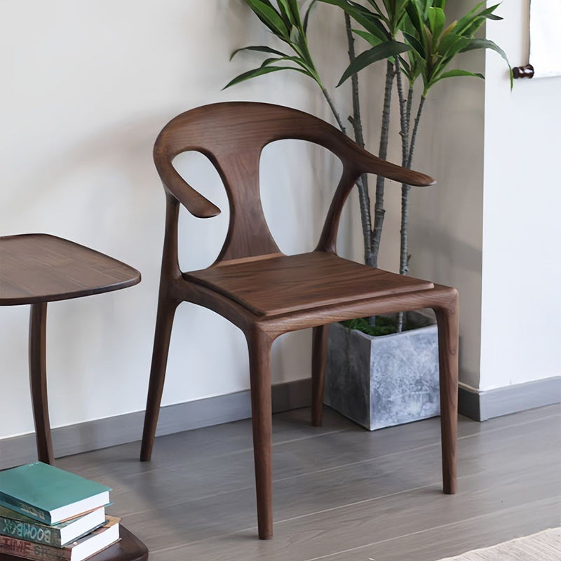 Modern Minimalist Curved Solid Wood Dining Chair Sturdy Backrest Armrest For Dining Room