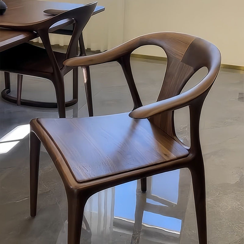 Modern Minimalist Curved Solid Wood Dining Chair Sturdy Backrest Armrest For Dining Room
