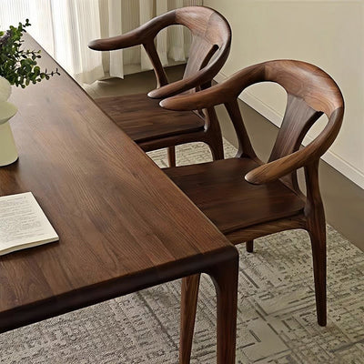 Modern Minimalist Curved Solid Wood Dining Chair Sturdy Backrest Armrest For Dining Room