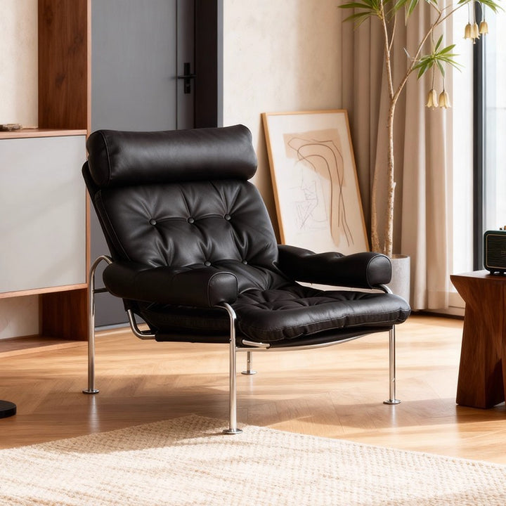 Modern Minimalist Curved Microfiber Leather Stainless Steel Sponge Accent Chair Backrest Armrest For Living Room