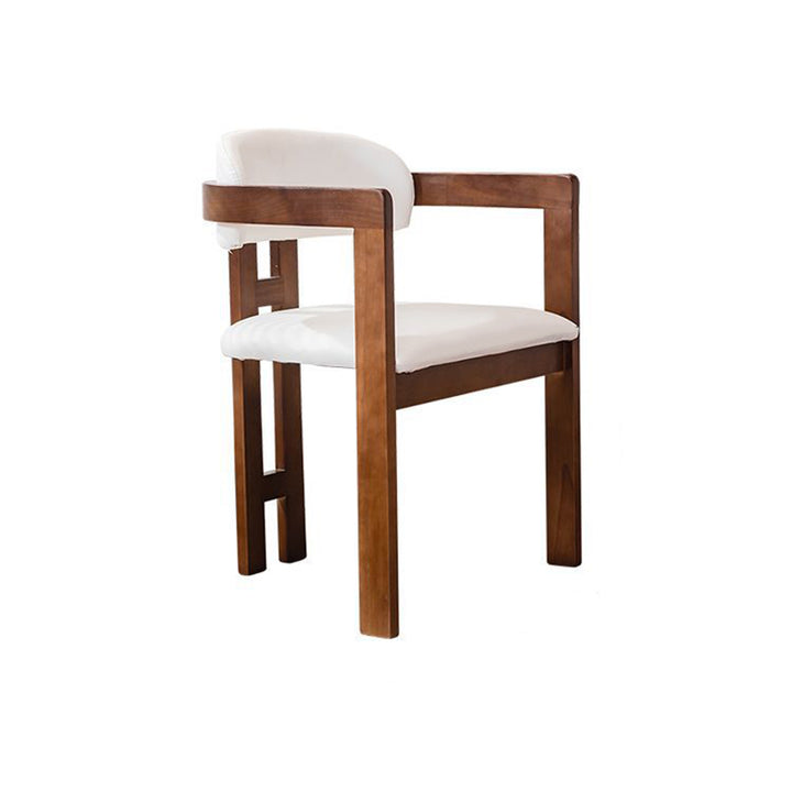 Traditional Vintage Curved Solid Wood Sherpa Fabric PU Leather Sponge Dining Chair Backrest Armrest For Dining Room