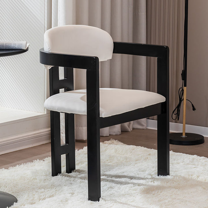 Traditional Vintage Curved Solid Wood Sherpa Fabric PU Leather Sponge Dining Chair Backrest Armrest For Dining Room