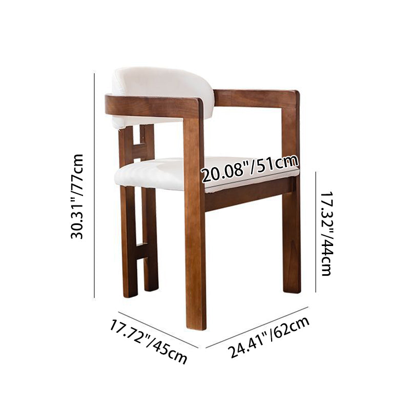 Traditional Vintage Curved Solid Wood Sherpa Fabric PU Leather Sponge Dining Chair Backrest Armrest For Dining Room