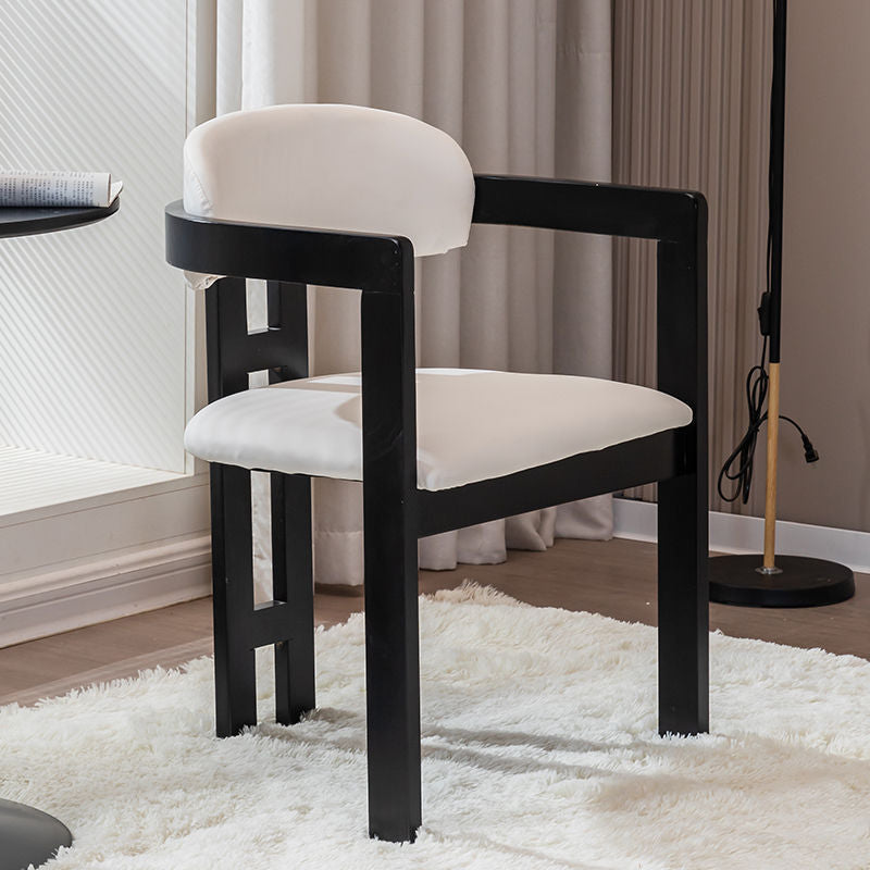 Traditional Vintage Curved Solid Wood Sherpa Fabric PU Leather Sponge Dining Chair Backrest Armrest For Dining Room