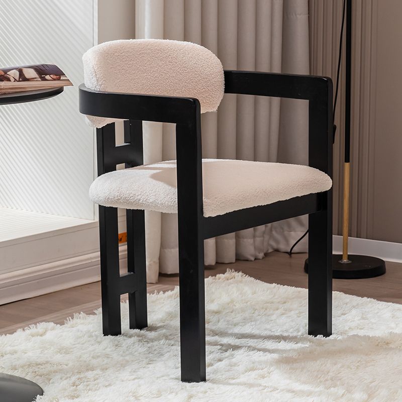 Traditional Vintage Curved Solid Wood Sherpa Fabric PU Leather Sponge Dining Chair Backrest Armrest For Dining Room