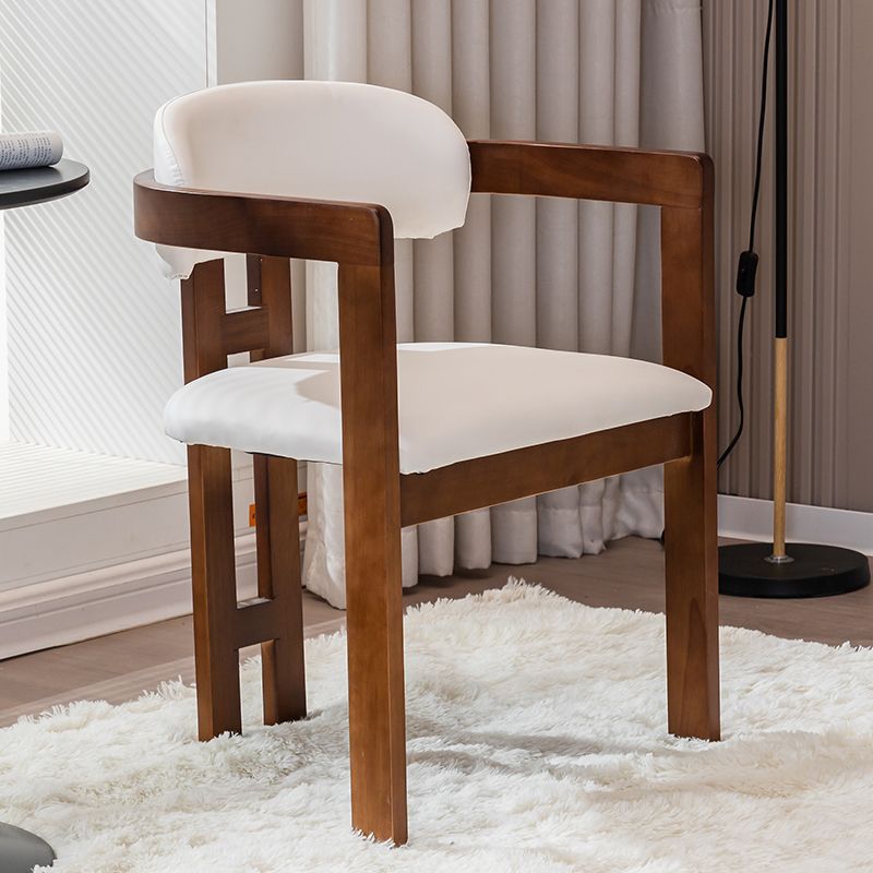 Traditional Vintage Curved Solid Wood Sherpa Fabric PU Leather Sponge Dining Chair Backrest Armrest For Dining Room