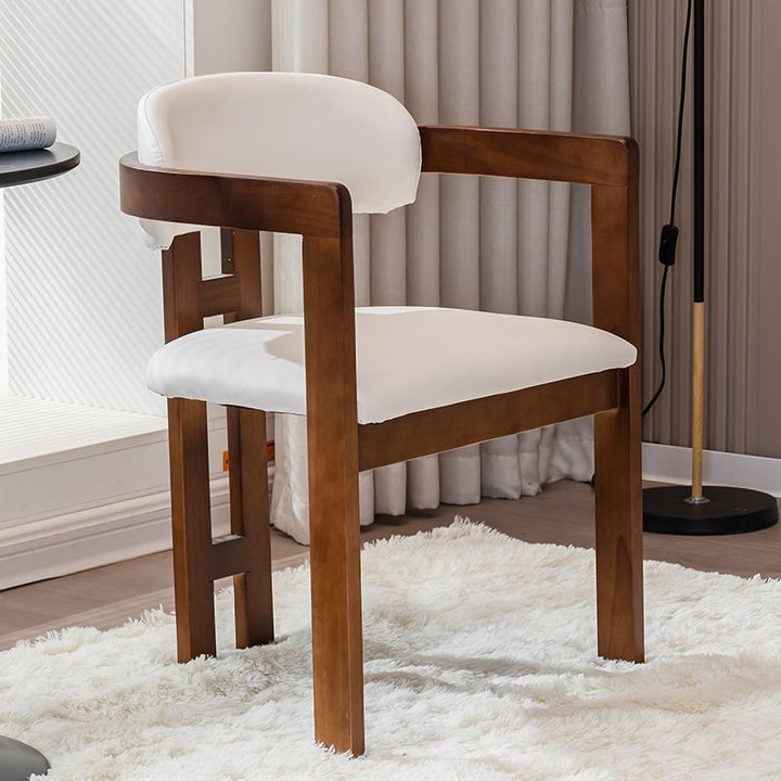 Traditional Vintage Curved Solid Wood Sherpa Fabric PU Leather Sponge Dining Chair Backrest Armrest For Dining Room