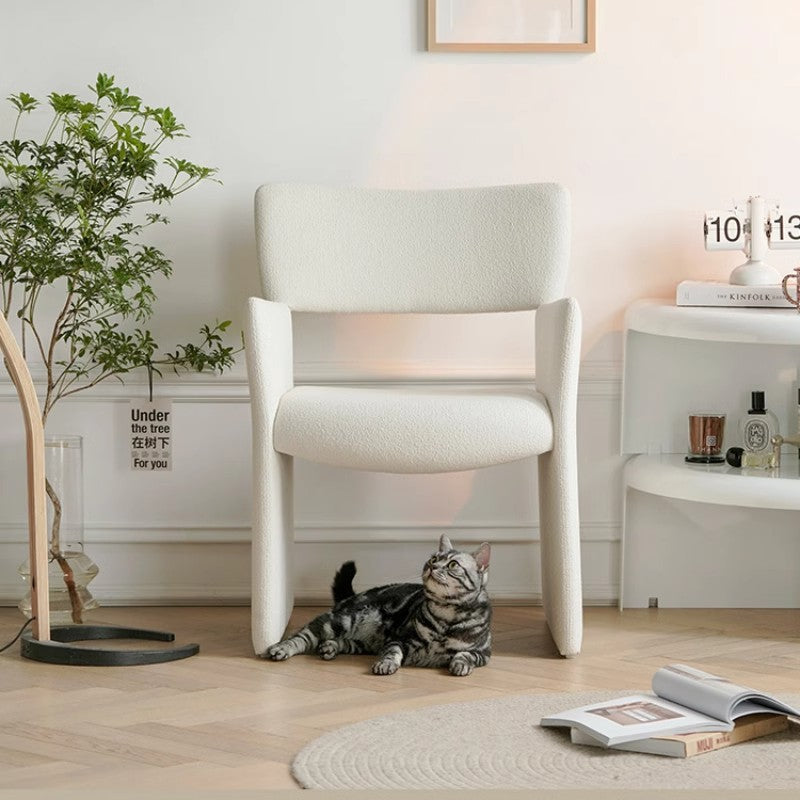Modern Minimalist Curved Teddy Velvet Multi-Layer Board Sponge Dining Chair Backrest Armrest For Dining Room
