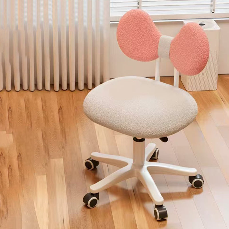 Modern Minimalist Butterfly-Shaped Wooden Board Sherpa Fabric Sponge Plastic Vanity Stool Backrest Movable For Bedroom