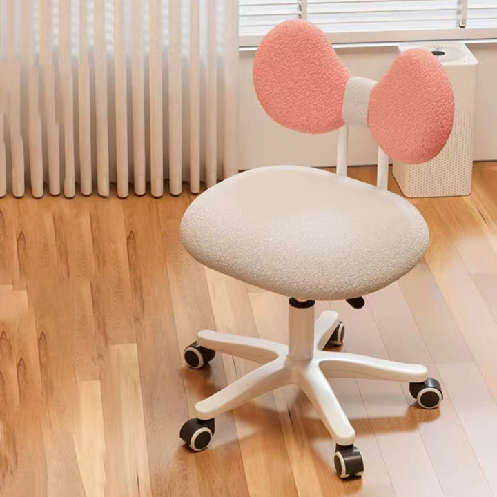 Modern Minimalist Butterfly-Shaped Wooden Board Sherpa Fabric Sponge Plastic Vanity Stool Backrest Movable For Bedroom