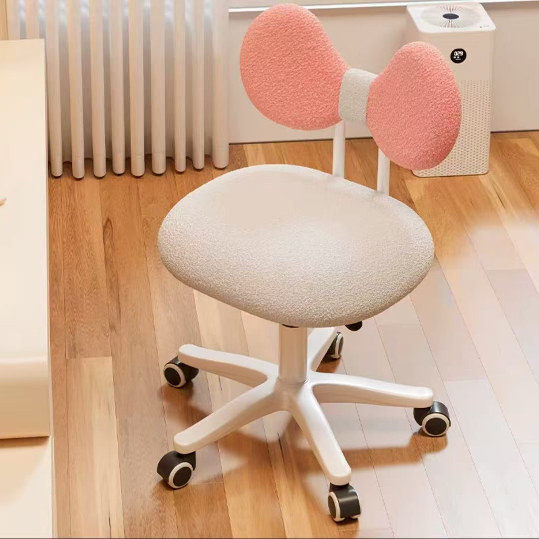 Modern Minimalist Butterfly-Shaped Wooden Board Sherpa Fabric Sponge Plastic Vanity Stool Backrest Movable For Bedroom