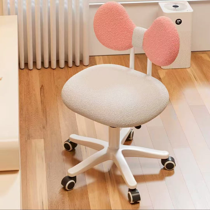 Modern Minimalist Butterfly-Shaped Wooden Board Sherpa Fabric Sponge Plastic Vanity Stool Backrest Movable For Bedroom