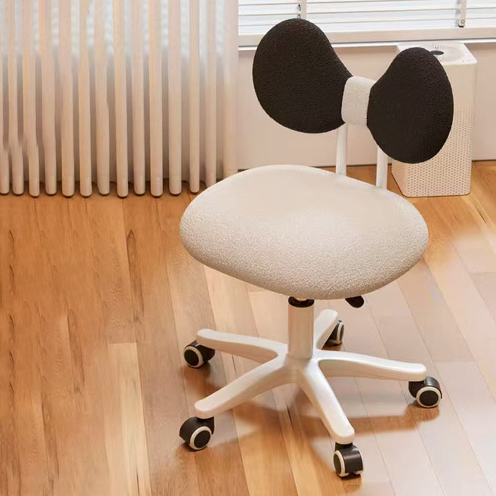 Modern Minimalist Butterfly-Shaped Wooden Board Sherpa Fabric Sponge Plastic Vanity Stool Backrest Movable For Bedroom