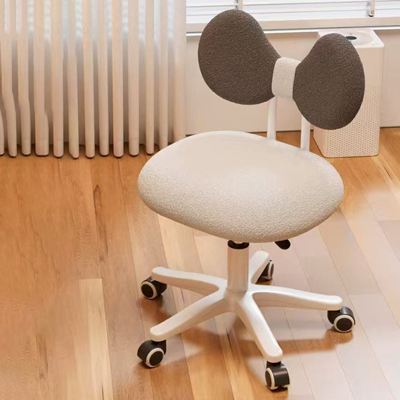 Modern Minimalist Butterfly-Shaped Wooden Board Sherpa Fabric Sponge Plastic Vanity Stool Backrest Movable For Bedroom