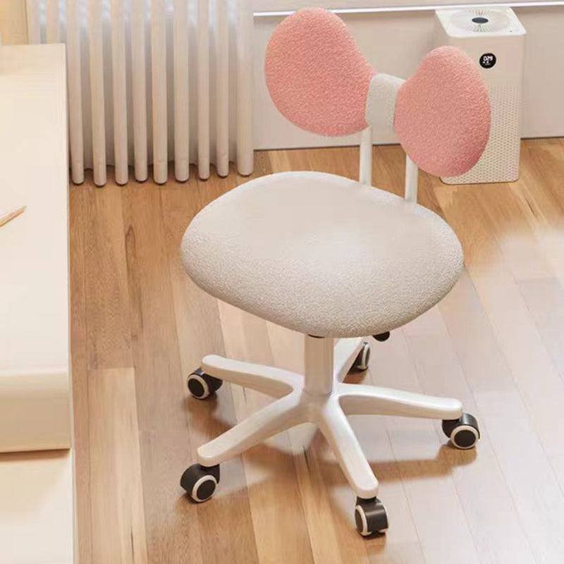 Modern Minimalist Butterfly-Shaped Wooden Board Sherpa Fabric Sponge Plastic Vanity Stool Backrest Movable For Bedroom