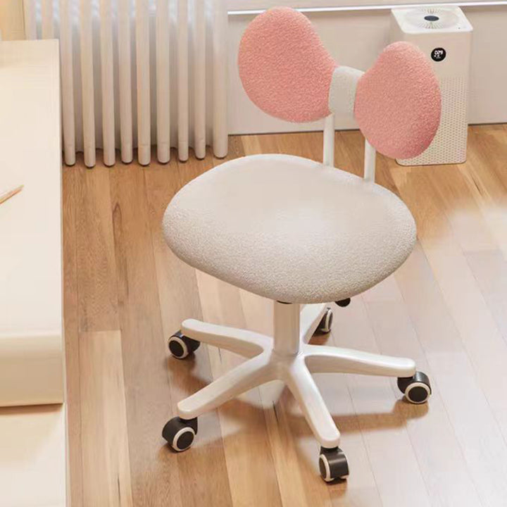 Modern Minimalist Butterfly-Shaped Wooden Board Sherpa Fabric Sponge Plastic Vanity Stool Backrest Movable For Bedroom