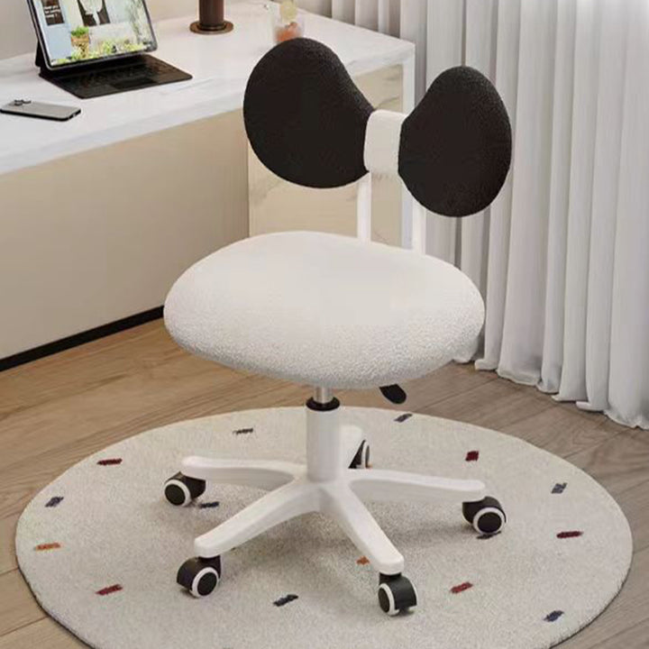 Modern Minimalist Butterfly-Shaped Wooden Board Sherpa Fabric Sponge Plastic Vanity Stool Backrest Movable For Bedroom