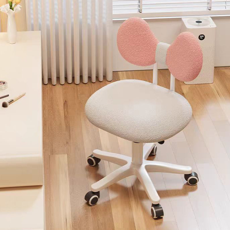 Modern Minimalist Butterfly-Shaped Wooden Board Sherpa Fabric Sponge Plastic Vanity Stool Backrest Movable For Bedroom