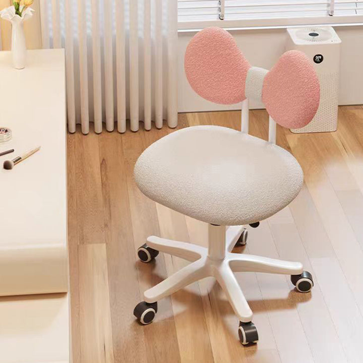 Modern Minimalist Butterfly-Shaped Wooden Board Sherpa Fabric Sponge Plastic Vanity Stool Backrest Movable For Bedroom