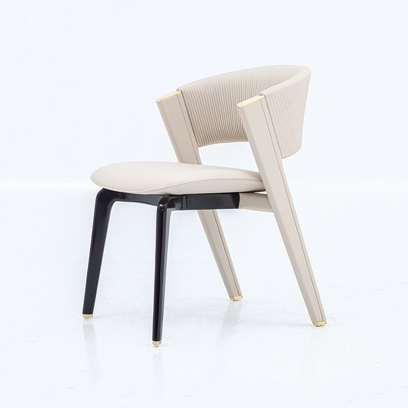Moderner minimalistischer gebogener PU-Leder Massivholz Schwamm Edelstahl Esszimmerstuhl Rückenlehne für Esszimmer 