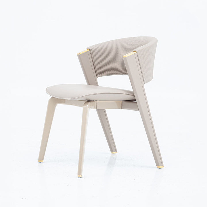 Moderner minimalistischer gebogener PU-Leder Massivholz Schwamm Edelstahl Esszimmerstuhl Rückenlehne für Esszimmer 