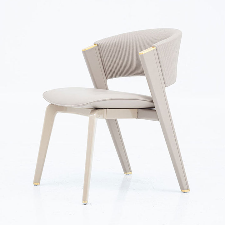 Moderner minimalistischer gebogener PU-Leder Massivholz Schwamm Edelstahl Esszimmerstuhl Rückenlehne für Esszimmer 