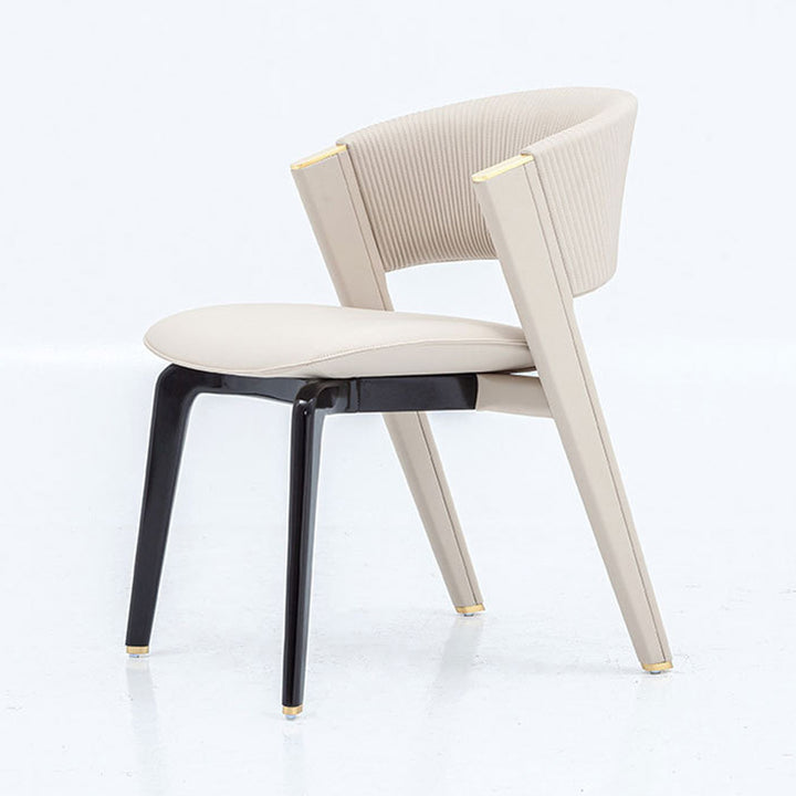 Moderner minimalistischer gebogener PU-Leder Massivholz Schwamm Edelstahl Esszimmerstuhl Rückenlehne für Esszimmer 