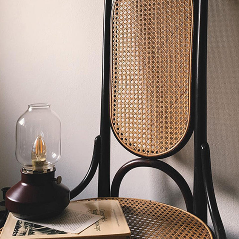 Modern Minimalist Oval Faux Rattan Metal Dining Chair Backrest For Dining Room