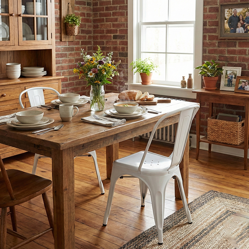 Dossier de chaise de salle à manger en polypropylène et fer incurvé vintage traditionnel pour salle à manger 
