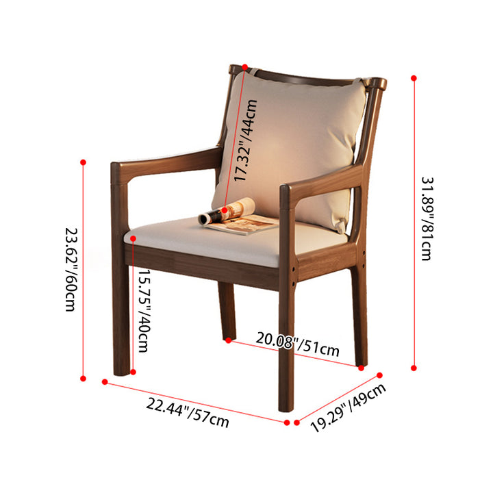 Modern Minimalist Rectangular Rubberwood Synthetic Fabric Sponge Dining Chair Backrest Armrest For Dining Room