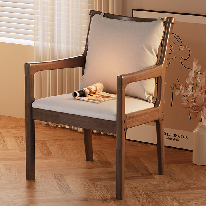 Modern Minimalist Rectangular Rubberwood Synthetic Fabric Sponge Dining Chair Backrest Armrest For Dining Room