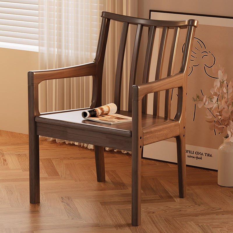 Moderner minimalistischer rechteckiger Esszimmerstuhl aus Kautschukholz mit Kunstfaserbezug und Schwammpolsterung, mit Rückenlehne und Armlehnen, für das Esszimmer 