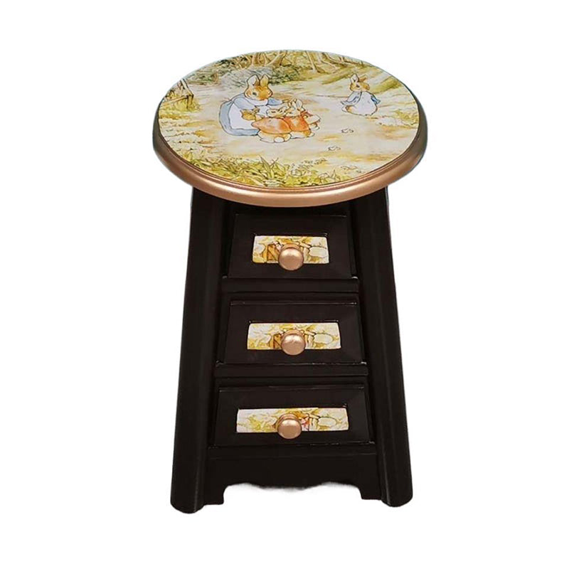 Traditional Vintage Round Solid Wood Medium Density Fiberboard Vanity Stool 3-Drawer For Bedroom